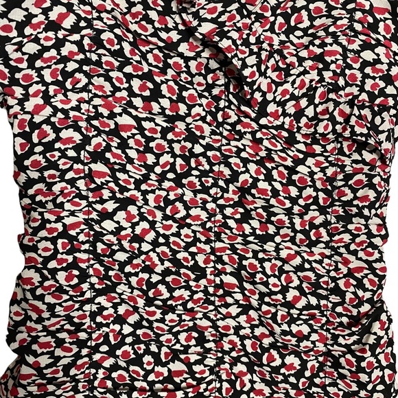 Lush Red Black White Liberty Floral Mini Ruched Dress Smocked Back Small - Picture 7 of 16